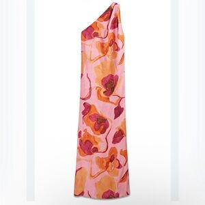 One-Shoulder Pink Abstract Floral Maxi Dress